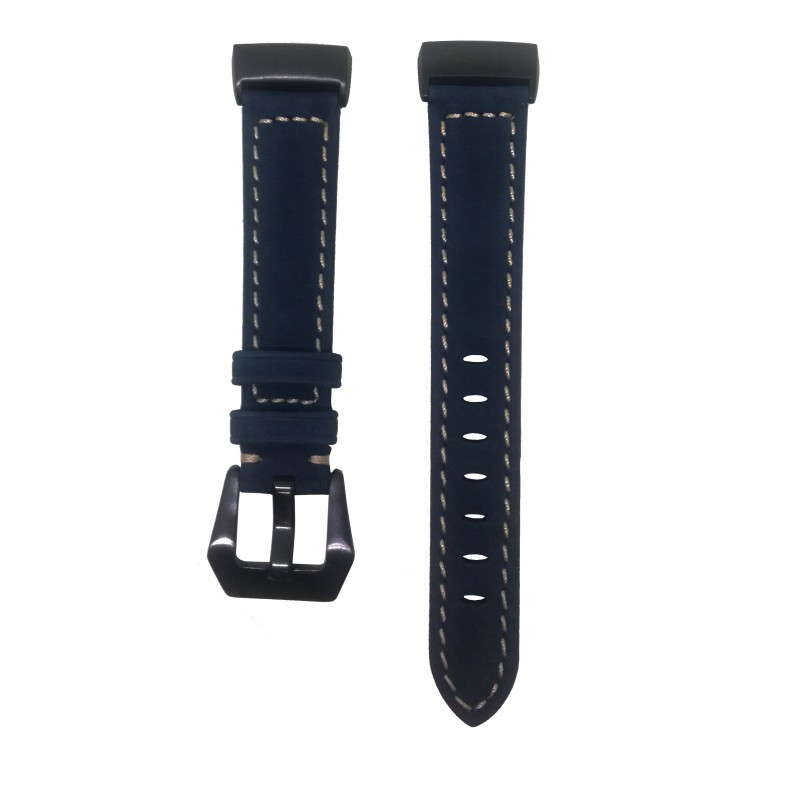 Fitbit Charge 3 Replacement Leather Strap Band - Blue Stitched