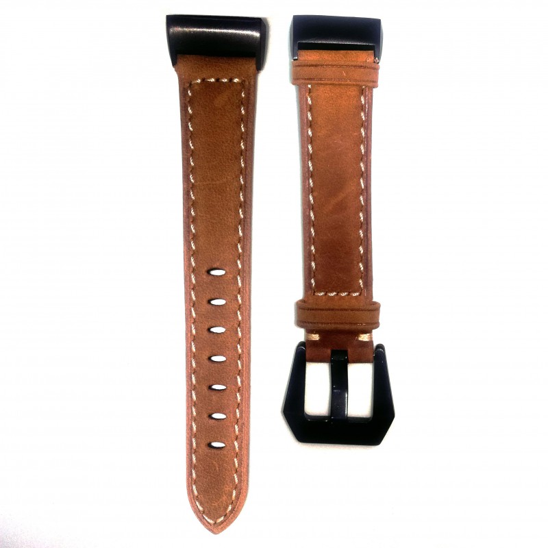 Fitbit Charge 3 Replacement Leather Strap Band - Brown Stitched