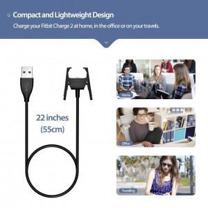 Cablor Fitbit Charge 2 Replacement USB Charger-2 pcs (Black)