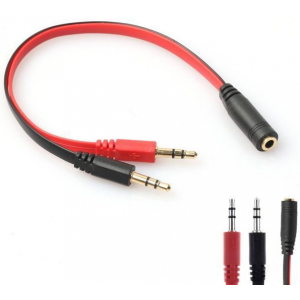 3.5mm Aux Audio Splitter 2M-F 2x Male to 1x Female (1 mic, 1 headphone)