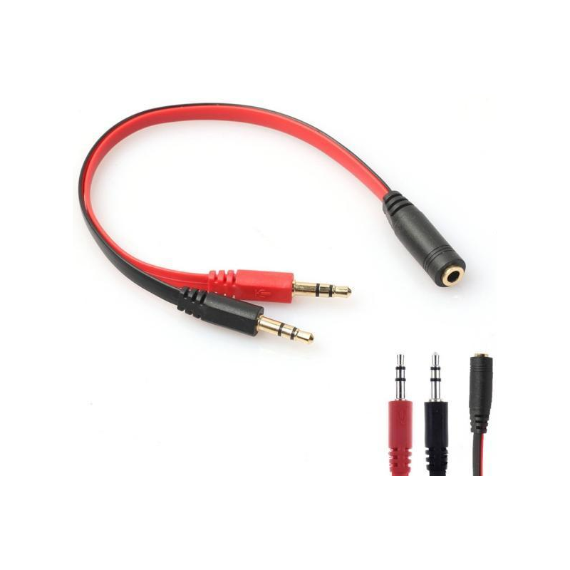 3.5mm Aux Audio Splitter 2M-F 2x Male to 1x Female (1 mic, 1 headphone)