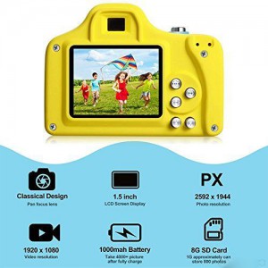 Kids Digital Full HD Mini Action Camera 5MP with Micro SD 1.5" Display Colour Screen - Blue and Yellow