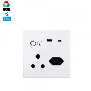 Smart South Africa Wall Socket Switch — 20A SA 3-Pin Wi-Fi Outlet with Energy Metering- PD USB-C Charger (Tuya/Smart Life Compatible)