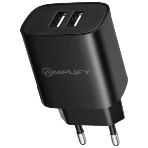 Amplify Dual USB A Wall Charger with USB A to Micro USB - Black