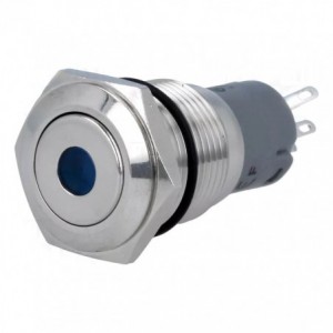LAS2-16F-22DL/S-12V 16mm Metal Latching Push Button Switch - Blue 12V