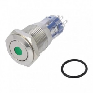 LAS2-16F-22DL/S-12V 16mm Green Illuminated Latching Push Button Switch