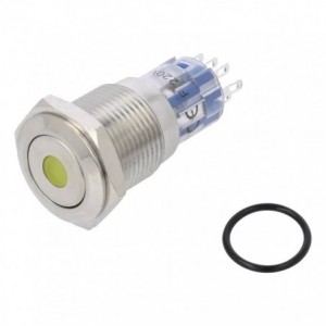 Yellow Dot Illuminated 16mm Latching Push Button Switch LAS2-16F-22DL/S-12V