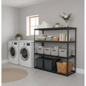 PrimeRack 4 Tier Shelf - 183 x 150 x 50cm -MDF &amp; Metal Net Layers - 150kg/ Layer Matt Black