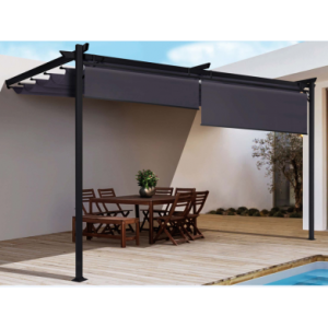 Sunridge Wall Mounted Pergola with Awnings - 3x2.7m - Grey - Finery