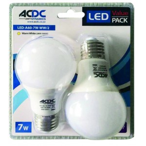 ACDC LED-A60-5W-E27-CW/2 230VAC 5W Cool White A60 E27 LED Lamp /2 Pack