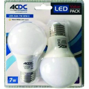 ACDC LED-A60-7W-E27-CW/2 230VAC 7W Cool White A60 E27 LED Lamp /2 Pack