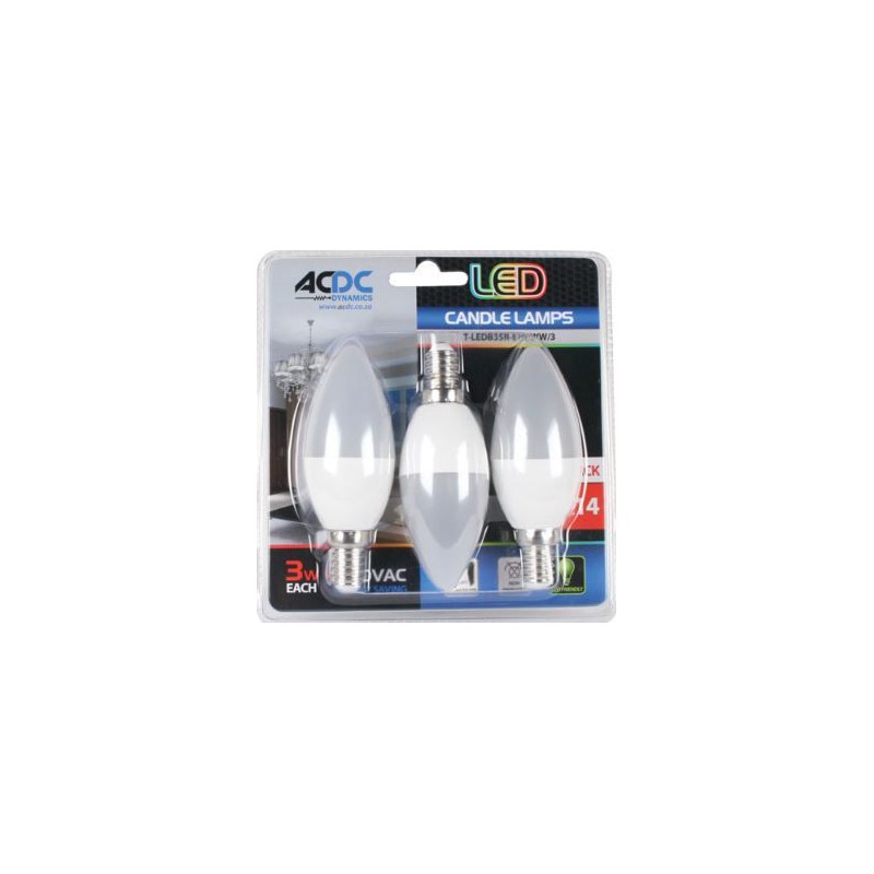 ACDC T-LEDB35R-E14-CW/3 230VAC Cool White LED Candle Lamp 3W E14 /3 Pack