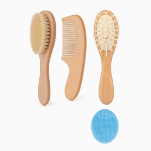 Wooden Baby Hair Brush and Comb Set for Newborns | Soft Bristle Cradle Cap Brush