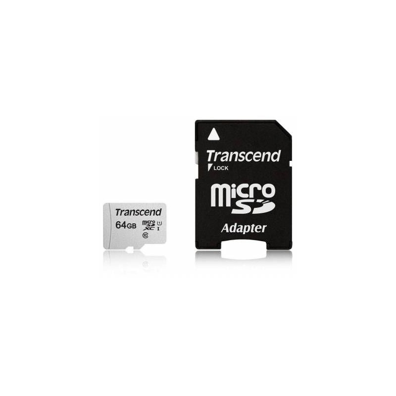 Transcend TS64GUSD300S-A 64GB MicroSDXC/SDHC Class 10 U1 Memory Card with SD Adapter