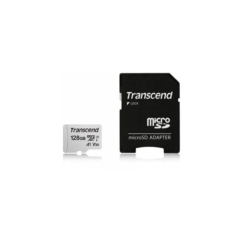 Transcend TS128GUSD300S-A 128GB MicroSDXC/SDHC Class 10 U1 Memory Card with SD Adapter