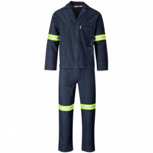 Vintage 100% Cotton Denim Conti Suit - Reflective Arms &amp; Legs - Yellow Tape
