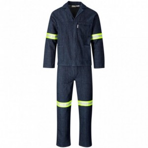 Vintage 100% Cotton Denim Conti Suit - Reflective Arms- Legs &amp; Back - Yellow Tape