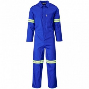 Safety Polycotton Boiler Suit - Reflective Arms &amp; Legs - Yellow Tape