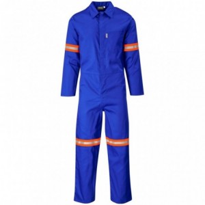 Safety Polycotton Boiler Suit - Reflective Arms &amp; Legs - Orange Tape