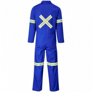 Safety Polycotton Boiler Suit - Reflective Arms Legs &amp; Back - Yellow Tape