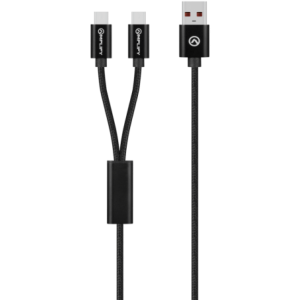 Amplify Linked Series USB to 2 x USB-C Braided Cable 60W 1.2m - Black