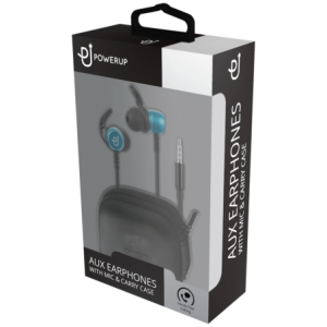 PowerUp E1 Series Aux Earphones with Carry Case - Blue