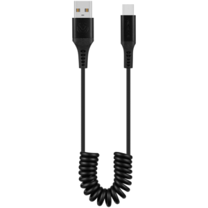 Volkano Helix Series Coiled 1m Charging Cable USB-A To USB-C 60W - Black