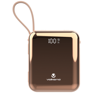 Volkano Solace Series 10 000 mAh Power Bank with Built-in USB-C &amp; Lightning Cable - Pink &amp; Rose Gold