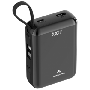 Volkano Solace Series 20 000 mAh Power Bank with Built-in USB-C &amp; Lightning Cable - Black
