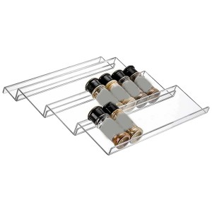 4 Piece Set Clear Acrylic Spice Drawer Organizer Rack | See Every Spice - Cook Without Chaos