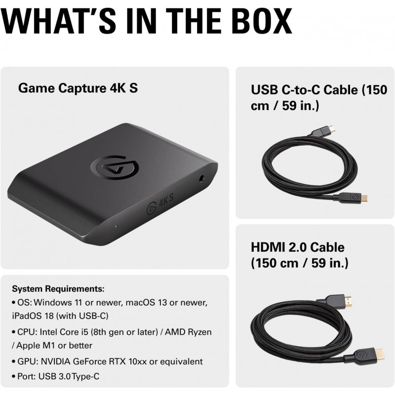 Elgato 4K S External Capture Card | 4K60 HDR - Passthrough - Near