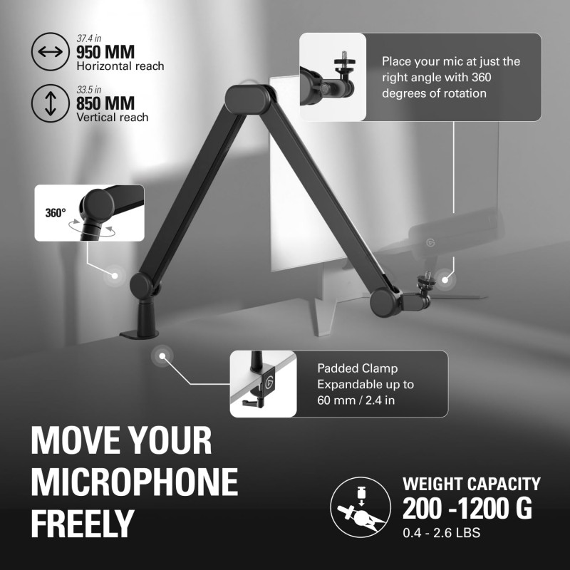 Elgato Wave Mic Arm | Studio‑Grade Adjustable Boom Arm for