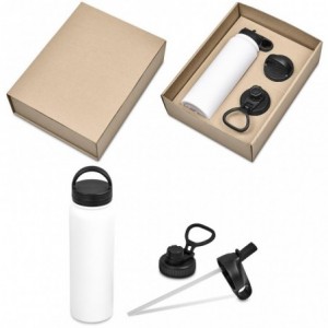 Altitude Pemba 750ml Stainless Steel Water Bottle Gift Set - White