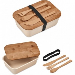 Kooshty Natura Plus Bamboo Fibre Lunch Box Set with Okiyo Cutlery