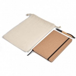 Okiyo Noto Cork &amp; Bamboo Notebook &amp; Pen Set with Cotton Bag