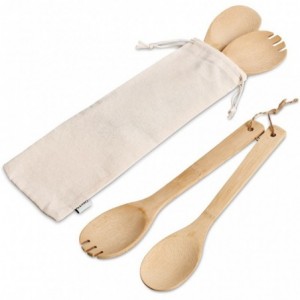 Okiyo Shinsen Bamboo Salad Server Set with Cotton Pouch - 30cm