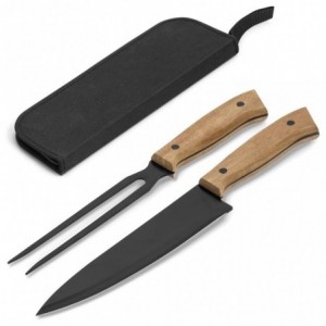 US Basic Butcher's Block Stainless Steel &amp; Acacia Wood Carving Set