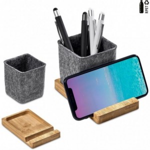 Okiyo Kyadi RPET Felt &amp; Bamboo Desk Caddy Phone Stand