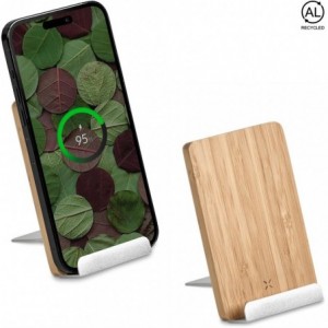Okiyo Hakka Bamboo &amp; Recycled Aluminium 15W Wireless Charging Phone Stand