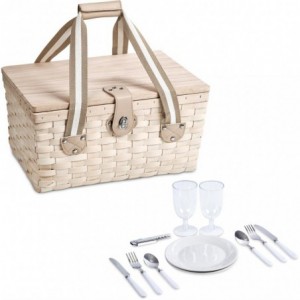 Serendipio Montega 2-Person Picnic Basket with Solid Wood Lid