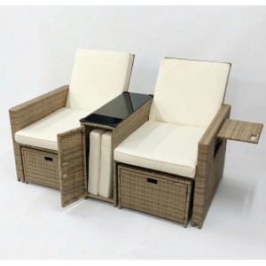 Zanzibar 5pc Patio Set - Brown with White Cushions Finery