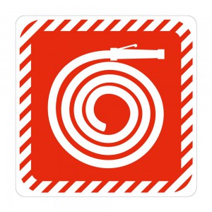 PARROT SIGN SYMBOLIC 150*150mm RED FIRE HOSE REEL ON WHITE ACP