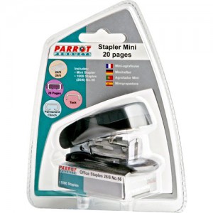 PARROT STAPLER PLASTIC MINI BLACK + STAPLES (1000x26/6)