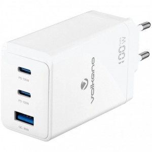Volkano WattPro Series Triple Port 100W GanN Wall Charger - White