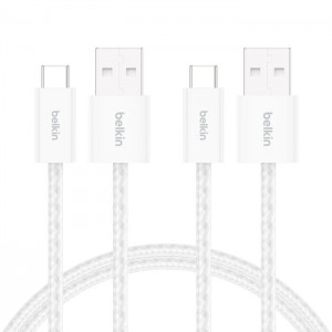 Belkin - BoostCharge USB-A Cable Braided Cable 1.5 Meter to USB-C - 2-Pack - White (Ecom - Brown Packaging)