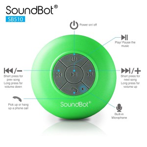 SoundBot SB510 HD Portable Water Resistant Bluetooth 3.0 Speaker with Built-in Mic - Green