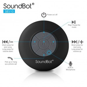 SoundBot SB510 HD Portable Water Resistant Bluetooth 3.0 Speaker with Built-in Mic - Black