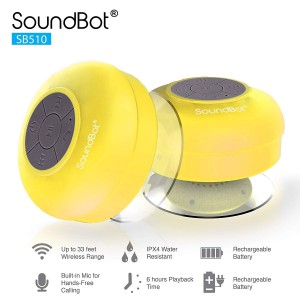 SoundBot SB510 HD Portable Water Resistant Bluetooth 3.0 Speaker with Built-in Mic - Yellow