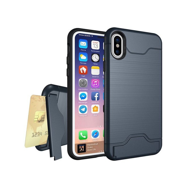 Tuff-Luv Shockproof Dual Layer Armour Case (with Stand & Card slot)  for Apple iphone XS Max Navy