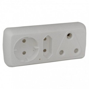 Multiplug Adapter - 1x 16A(3-Pin) / 1x 5A(2-Pin) / 1x (Schuko)